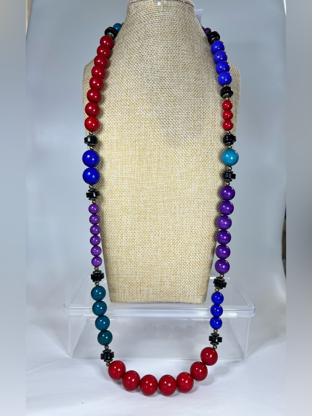 Vintage 80’s artisan Multicolored acrylic chunky beads sweater necklace